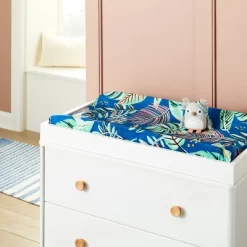 Cloud Island™ 5 Plush Changing Pad Cover Botanical Print - Cream/Blue/Green - Cloud Island™