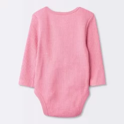 Baby Girls' 3pk Long Sleeve Waffle Bodysuit - Cloud Island™ Pink