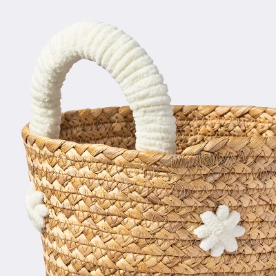 Braided Water Hyacinth With Tufted Embroidery Small Round Storage Basket - Cloud Island™ 2 Braided Water Hyacinth With Tufted Embroidery Small Round Storage Basket - Cloud Island™ - Image 2