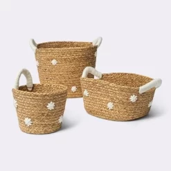 Braided Water Hyacinth With Tufted Embroidery Small Round Storage Basket - Cloud Island™ 5 Braided Water Hyacinth With Tufted Embroidery Small Round Storage Basket - Cloud Island™ -Cloud Island™ GUEST 45185a1d d101 428b 9a4a 4dce38f9c3eb