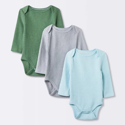 Baby 3pk Long Sleeve Waffle Bodysuit - Cloud Island™ Green 4 Baby 3pk Long Sleeve Waffle Bodysuit - Cloud Island™ Green - Image 4