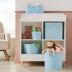 Quilted Fabric Small Round Storage Basket - Blue - Cloud Island™