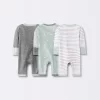 Baby 3pk Basic Romper - Cloud Island™ Gray Preemie