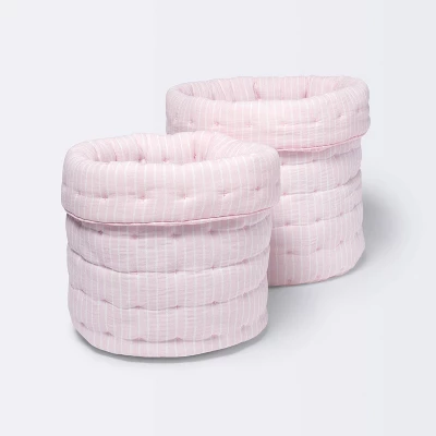 Quilted Gauze Medium Round Storage Bin - Cloud Island™ Pink Stripe 3 Quilted Gauze Medium Round Storage Bin - Cloud Island™ Pink Stripe - Image 3