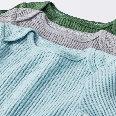 Baby 3pk Long Sleeve Waffle Bodysuit - Cloud Island™ Green 2 Baby 3pk Long Sleeve Waffle Bodysuit - Cloud Island™ Green - Image 2